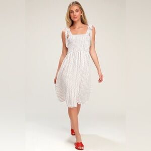 Lulus Day in the Sun White Print Smocked Midi Dress